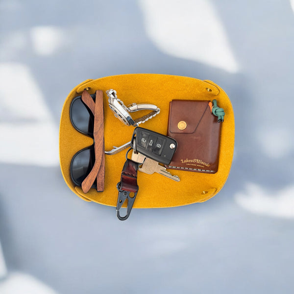 Taschenleerer Leder gelb, Schlüsselschale